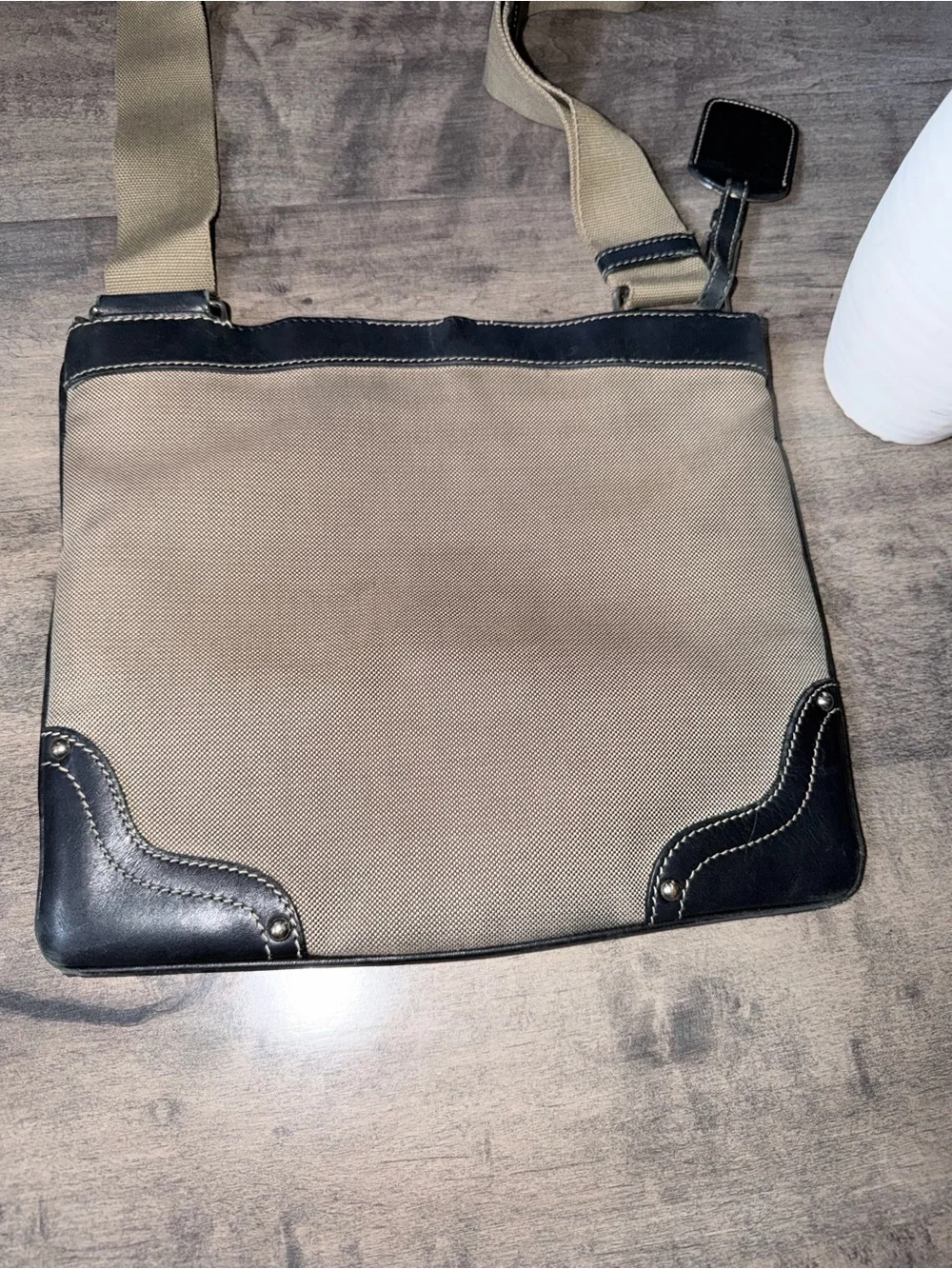 Prada Beige Canvas Messenger Bag with Black Trim
